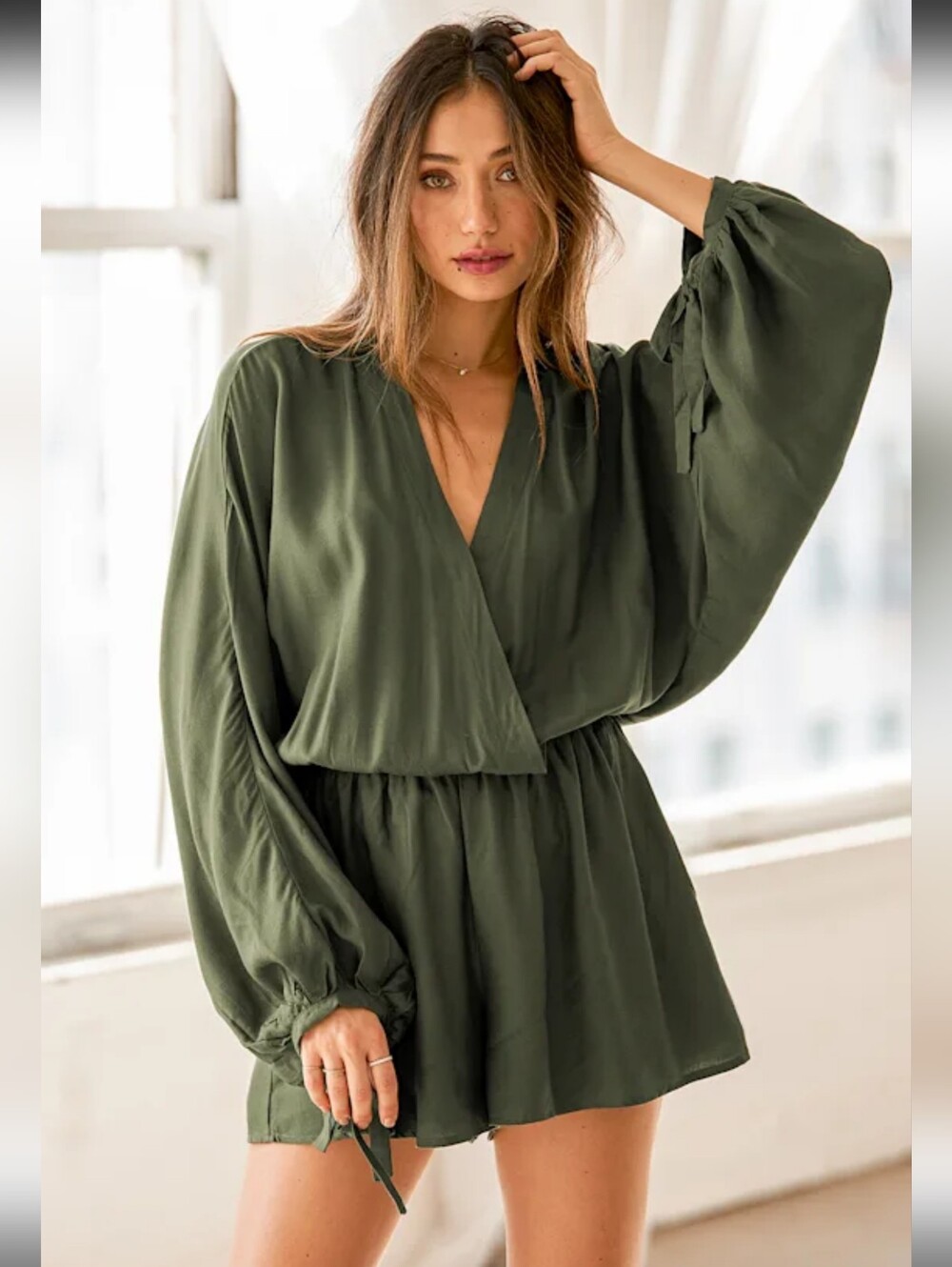 Lulu's Olive Green Long Sleeve Romper Large